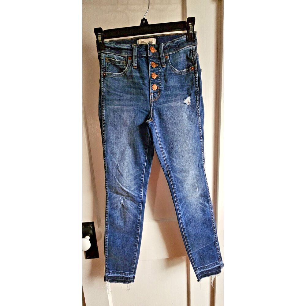 MADEWELL‎ petite 10" high-rise skinny jeans frayed hem distressed woman Sz 23